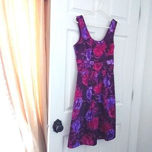 Ricki's Women's Vintage Purple & Pink Satin Floral Fit & Flare Dress Small